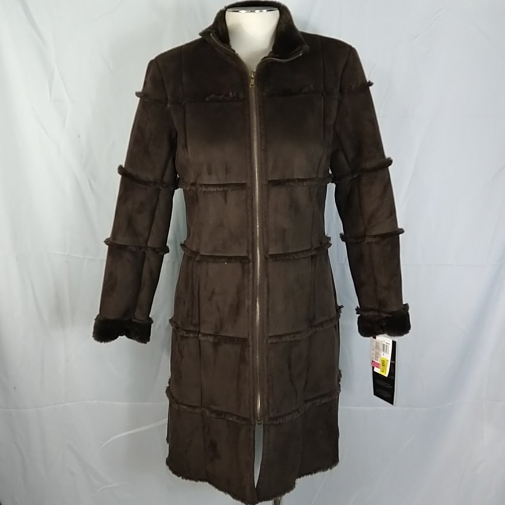 Womens NWT Patchwork Long Coat Dennis Basso Size S